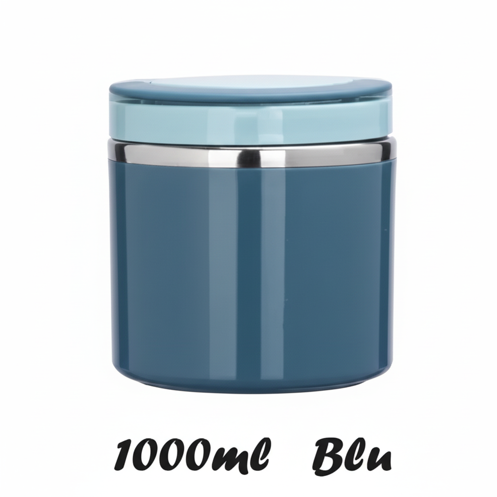 Portapappa termico 1000ml: elegante barattolo blu isolante con coperchio azzurro