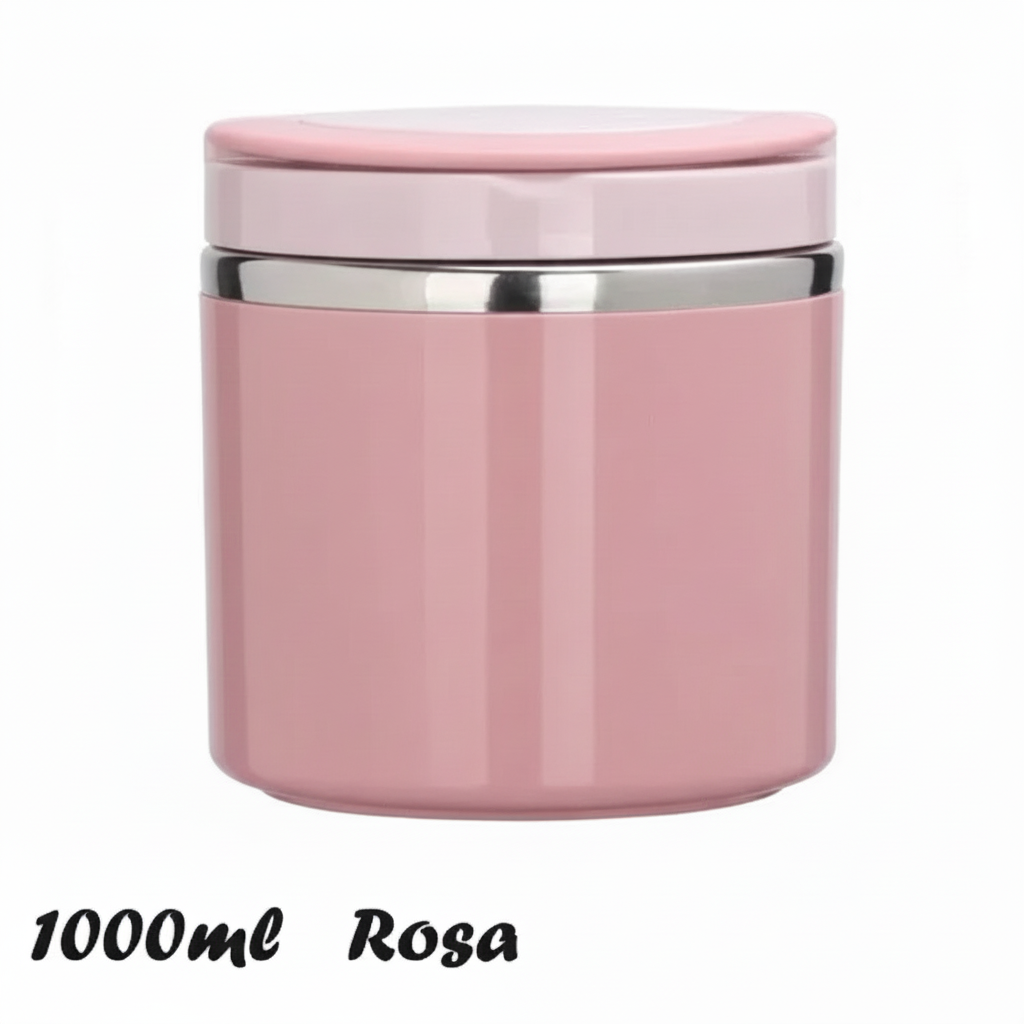 Barattolo termico Portapappa rosa 1000ml con coperchio e banda argento