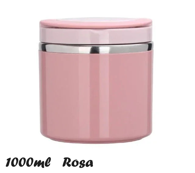 Barattolo termico Portapappa rosa 1000ml con coperchio e banda argento