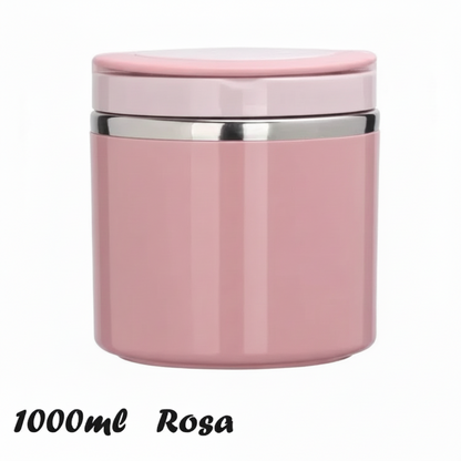 Barattolo termico Portapappa rosa 1000ml con coperchio e banda argento