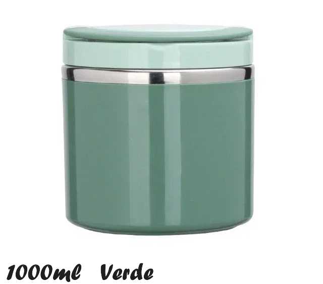 Barattolo termico Portapappa 1000ml verde opaco con coperchio e banda argento