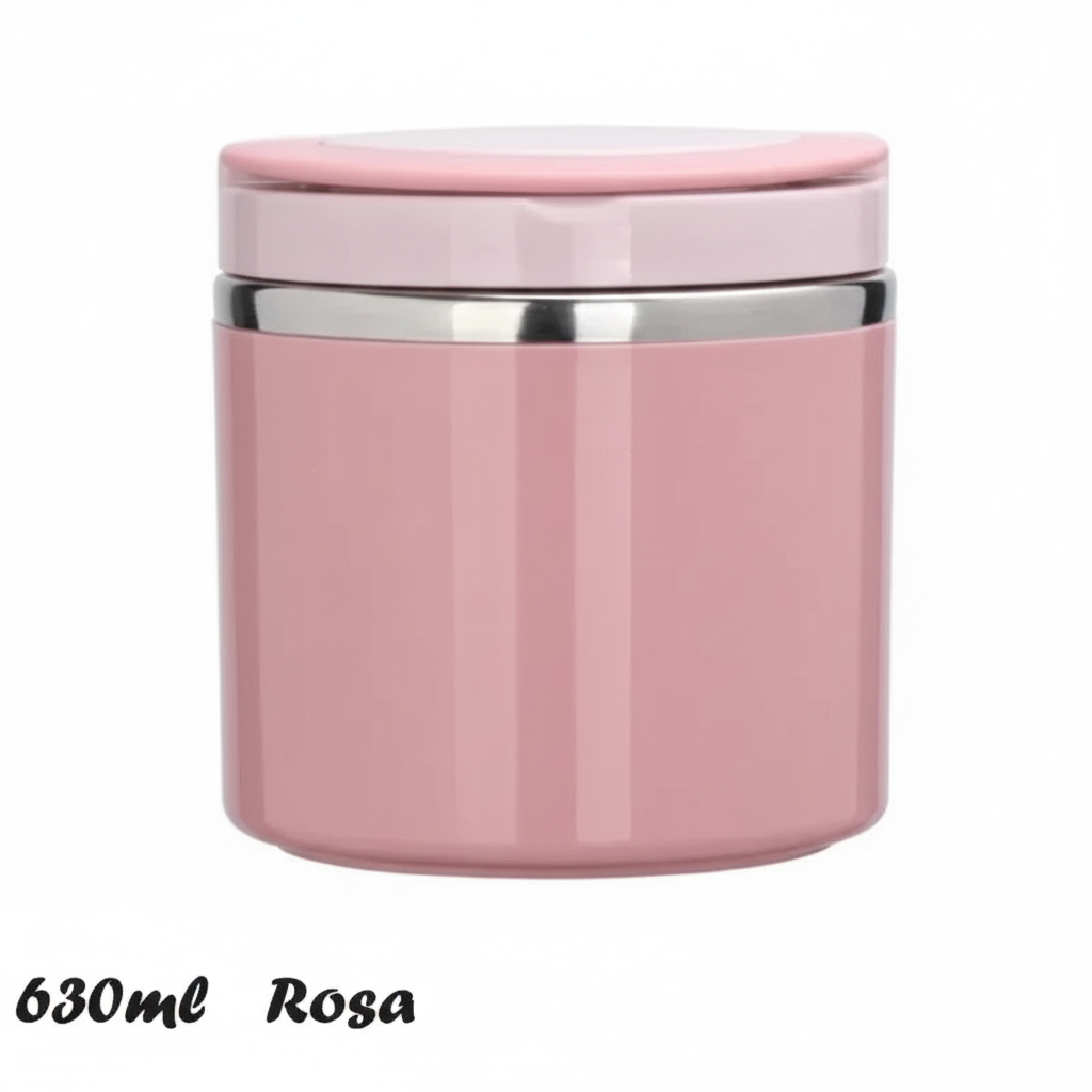 Contenitore termico Portapappa rosa 630ml con coperchio e banda argento