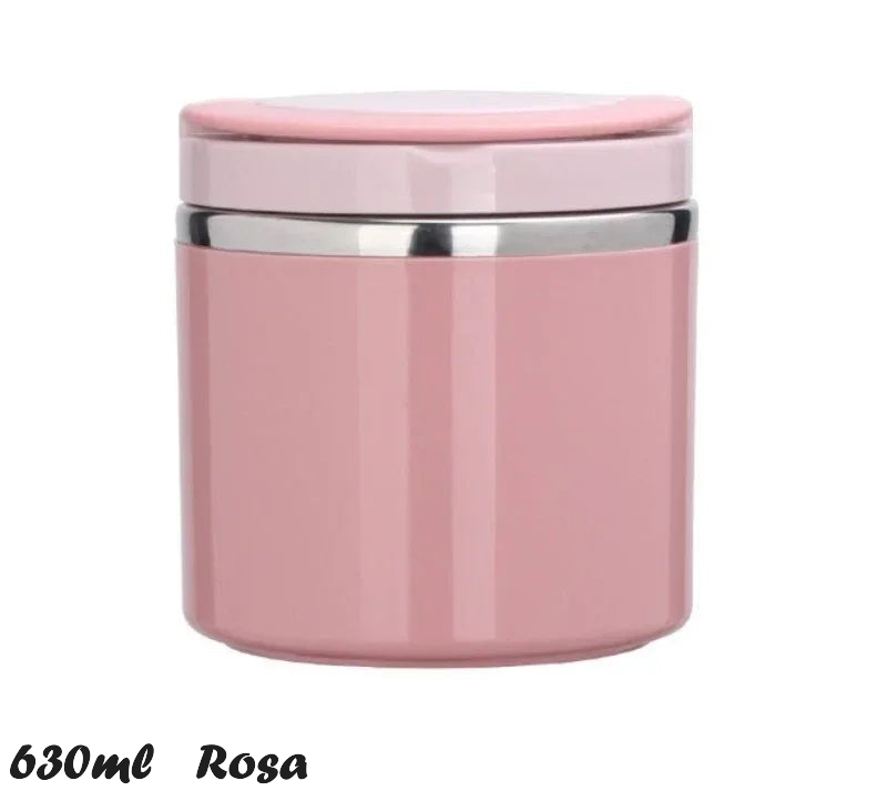 Contenitore termico Portapappa rosa 630ml con coperchio e banda argento