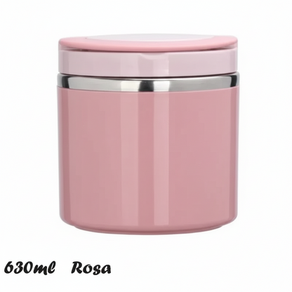 Contenitore termico Portapappa rosa 630ml con coperchio e banda argento