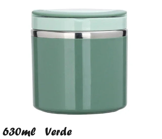 Contenitore termico Portapappa 630ml verde opaco con tappo e banda argento