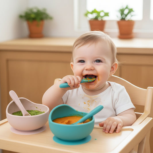Ciotola silicone con ventosa bambini e cucchiaio morbido per prima pappa