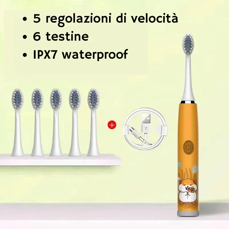 Spazzolino elettrico per bambini arancione con design criceto cartoon