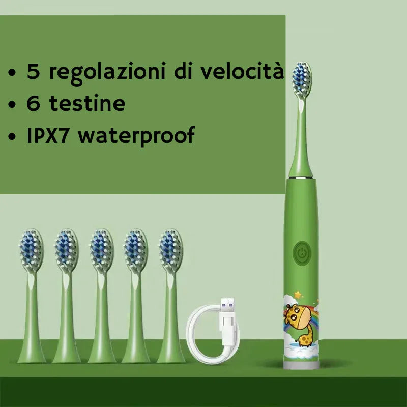 Spazzolino elettrico per bambini verde con giraffa cartoon