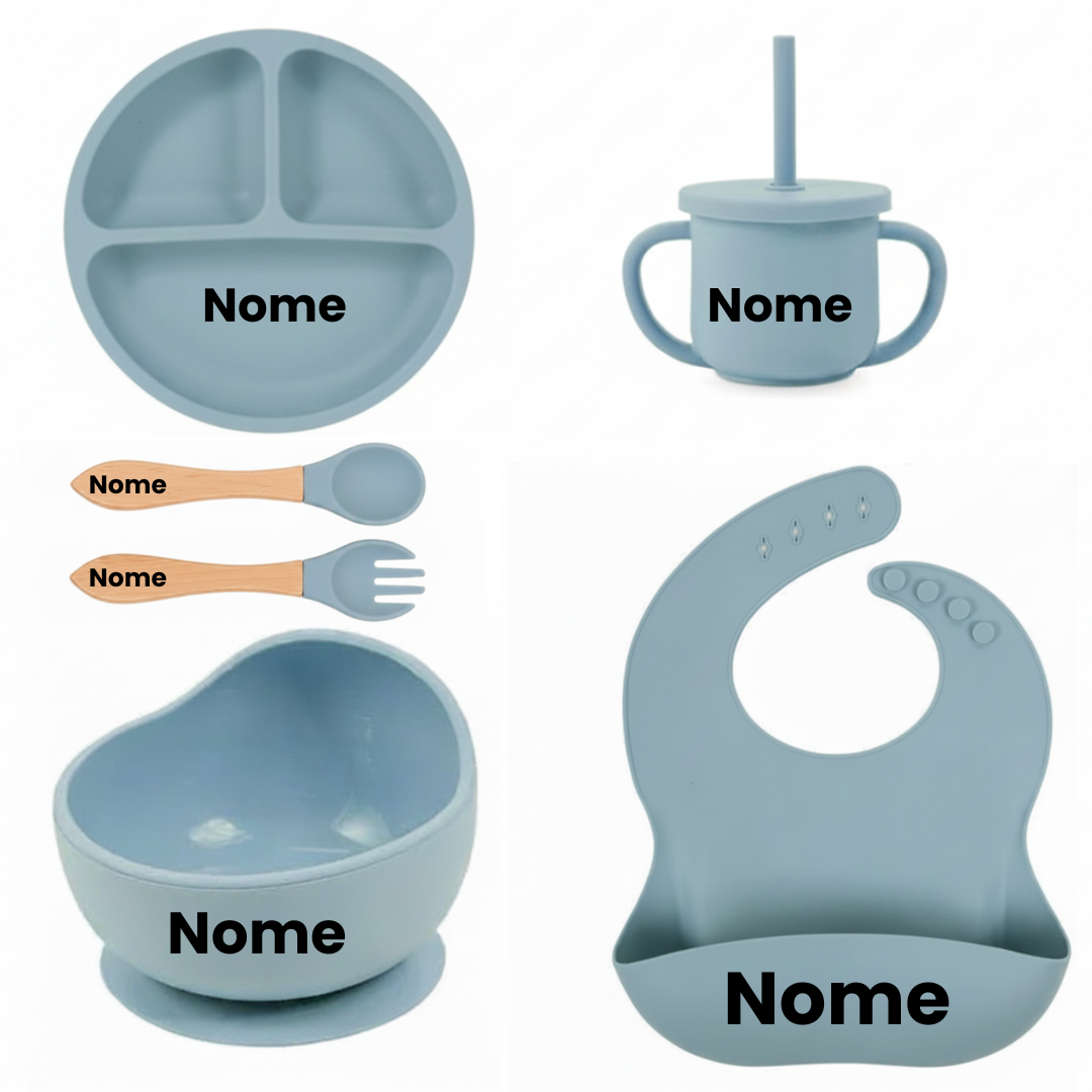 Set Pappa Personalizzabile in Silicone per Neonati – 6 Pezzi con Nome