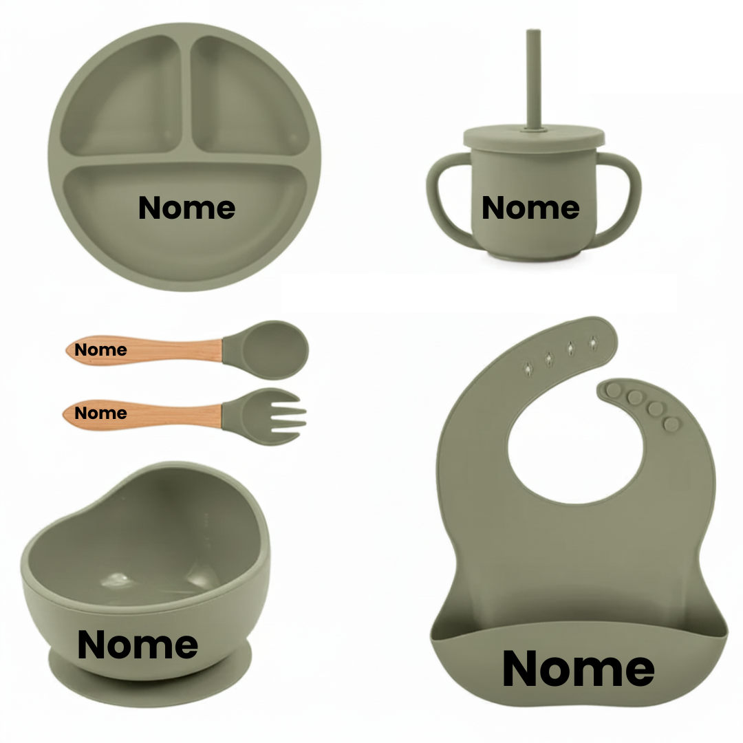 Set Pappa Personalizzabile in Silicone per Neonati – 6 Pezzi con Nome