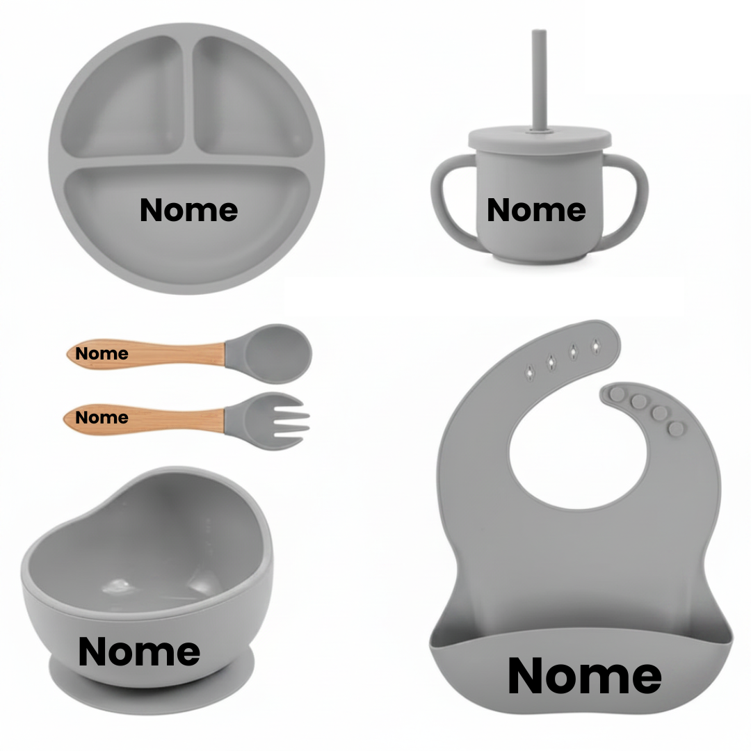 Set Pappa Personalizzabile in Silicone per Neonati – 6 Pezzi con Nome