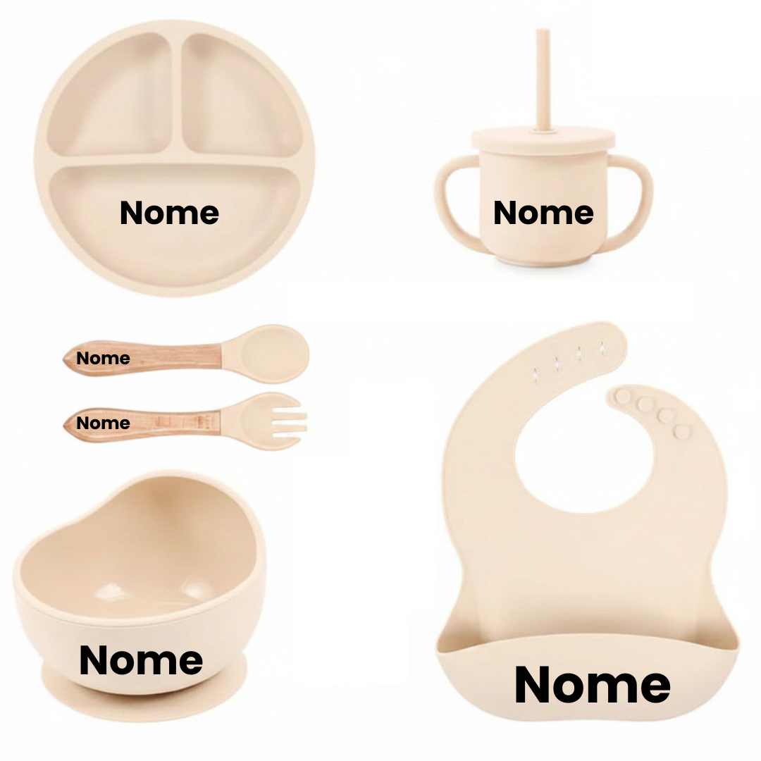 Set Pappa Personalizzabile in Silicone per Neonati – 6 Pezzi con Nome
