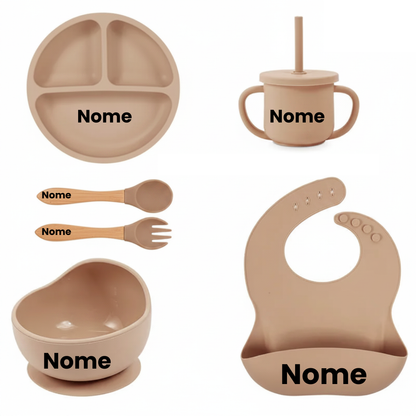 Set Pappa Personalizzabile in Silicone per Neonati – 6 Pezzi con Nome