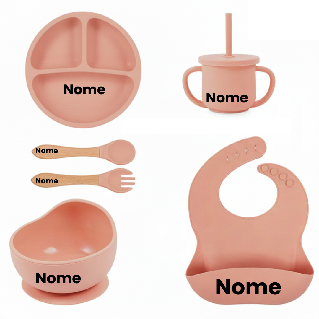 Set Pappa Personalizzabile in Silicone per Neonati – 6 Pezzi con Nome