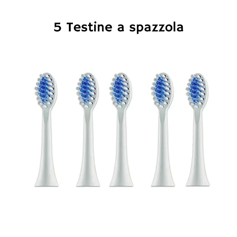 Cinque testine per spazzolino elettrico bambini con setole blu bianche