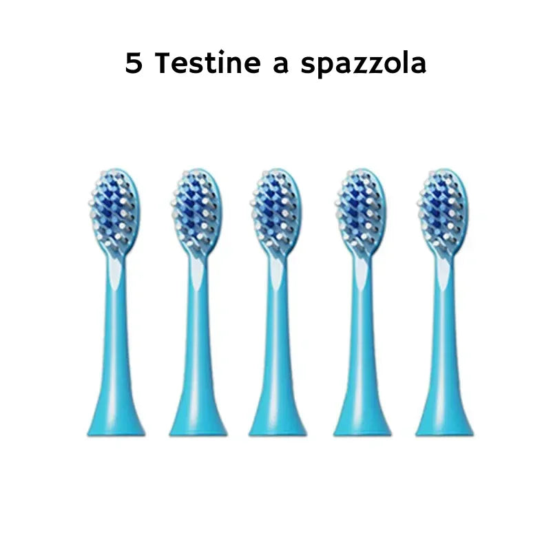 Cinque testine di ricambio per spazzolino elettrico per bambini, blu chiaro con setole dense