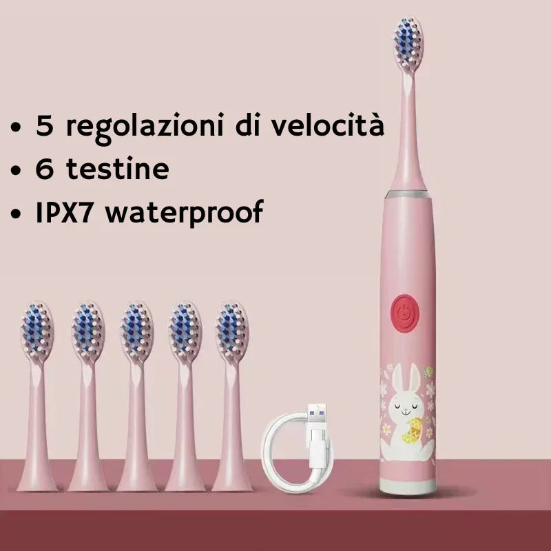Spazzolino elettrico per bambini rosa con coniglio carino