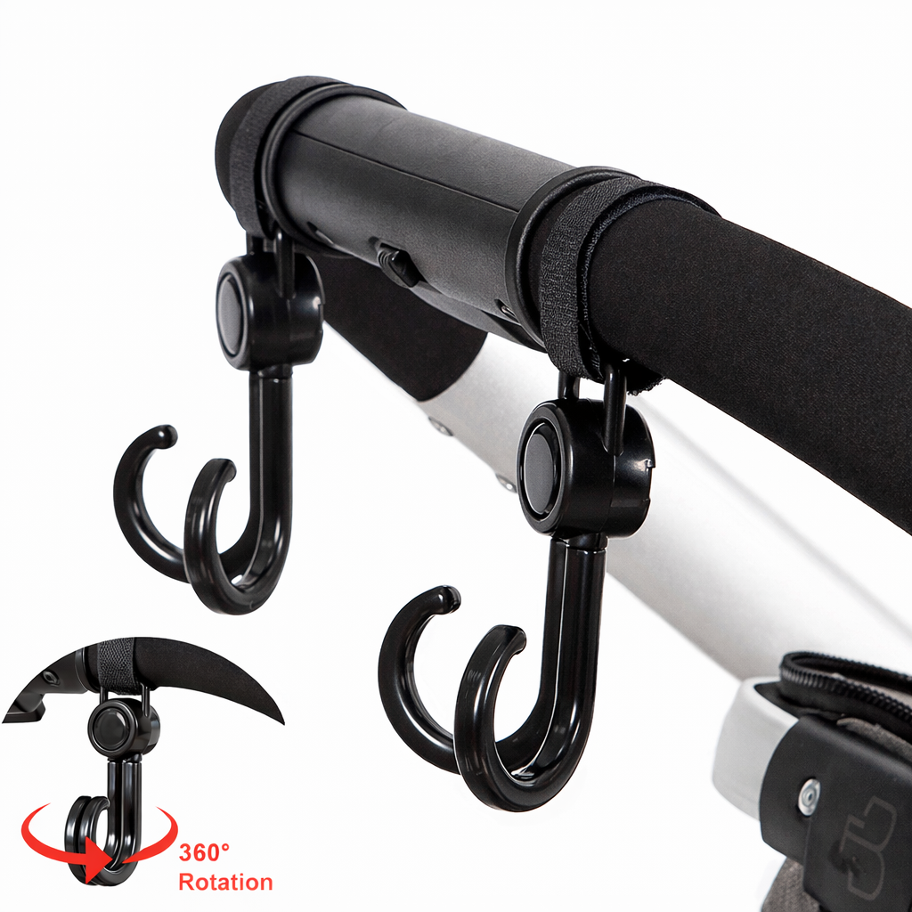 Set da 2 ganci rotanti per passeggino – Ganci multiuso universali per borse e accessori