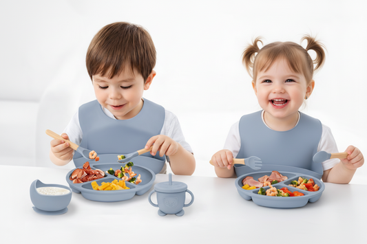 Set prima pappa silicone bambini completo piatto ciotola cucchiaio forchetta e bicchiere