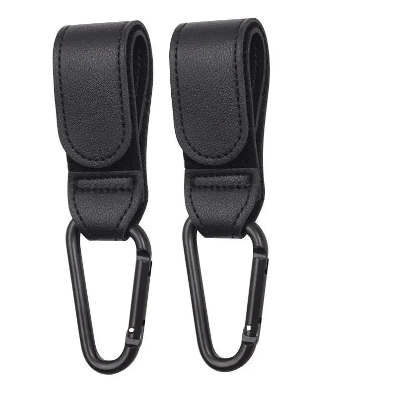 Ganci passeggino in pelle PU neri set 2 pezzi con moschettone nero regolabile
