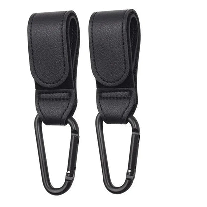 Ganci passeggino in pelle PU neri set 2 pezzi con moschettone nero regolabile
