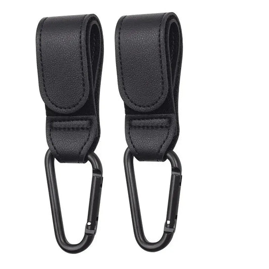 Ganci passeggino in pelle PU neri set 2 pezzi con moschettone nero regolabile
