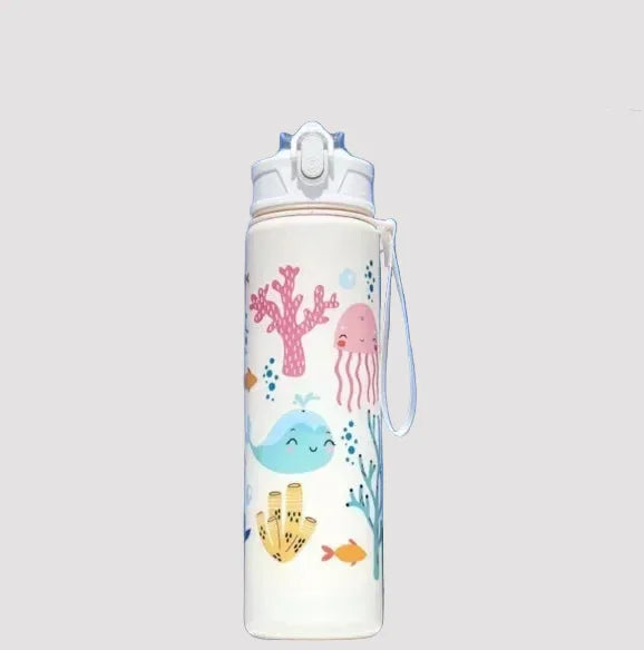  Borraccia bambini 750ml bianca tema mare cannuccia silicone