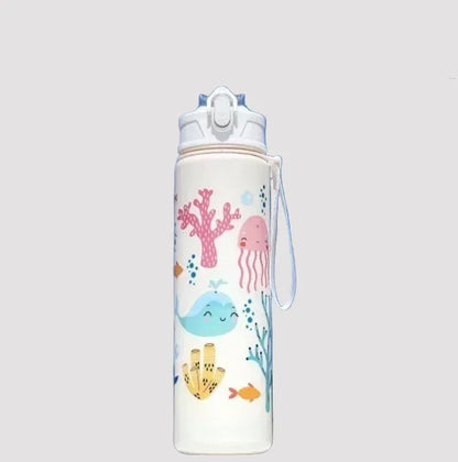  Borraccia bambini 750ml bianca tema mare cannuccia silicone
