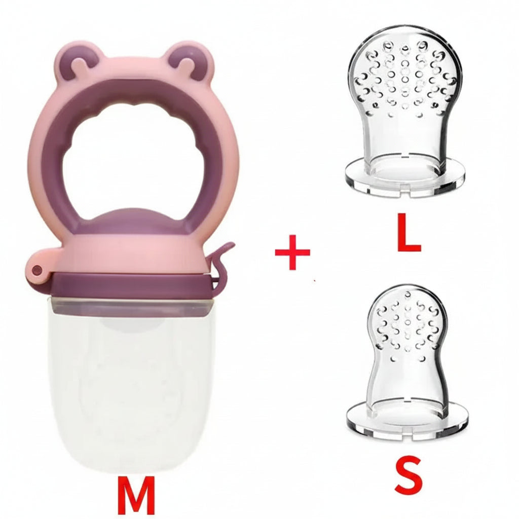 Succhietto silicone rosa viola orsetto per neonati con inserto trasparente