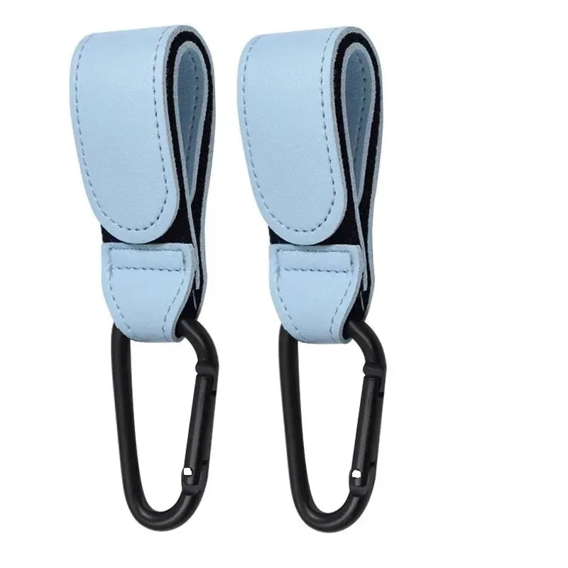 Ganci passeggino set 2 pezzi variante azzurro con moschettone nero
