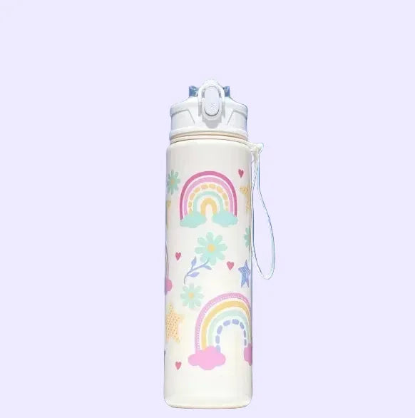 Borraccia bambini 750ml bianca arcobaleno cannuccia silicone