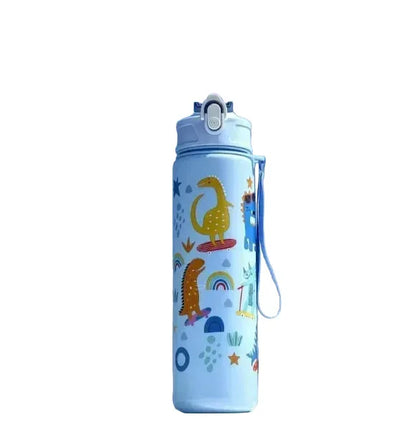 Borraccia bambini dinosauro blu 750ml cannuccia silicone BPA-free