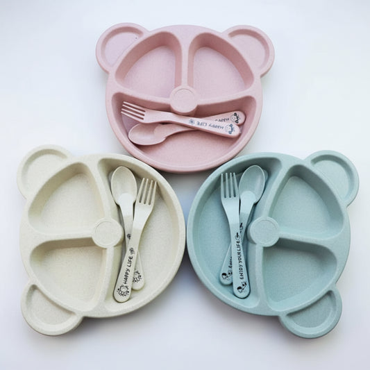 Set pappa bambini orsetto 3 pezzi ciotola cucchiaio e forchetta colorati