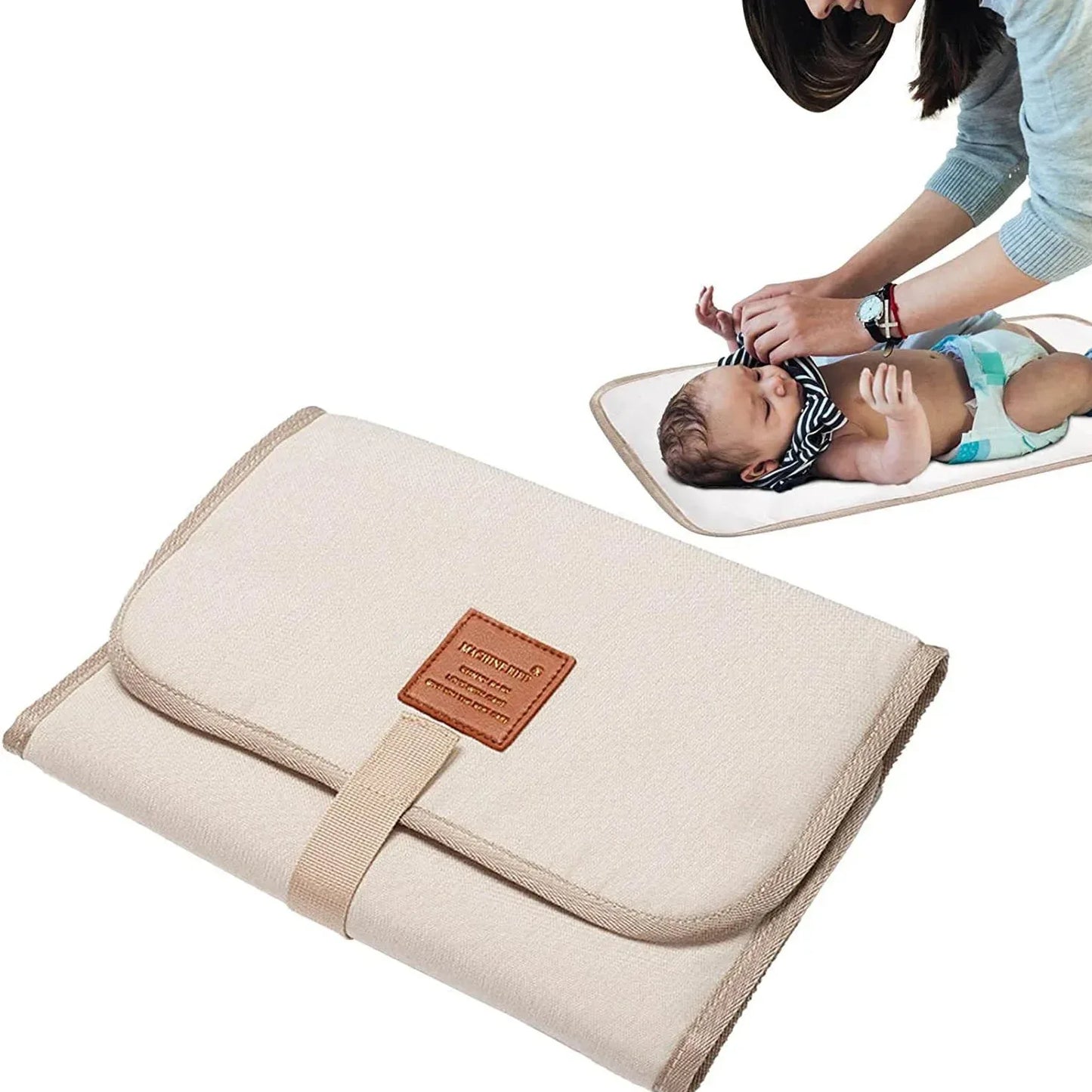 Fasciatoio portatile pieghevole impermeabile variante beige chiuso e aperto