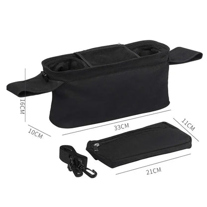Borsa passeggino nera con tracolla regolabile e accessori inclusi vista completa

