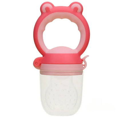Succhietto alimentare neonati rosa silicone orsetto con base trasparente testurizzata