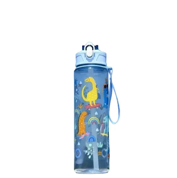 Borraccia bambini dinosauro trasparente 750ml cannuccia silicone BPA-free
