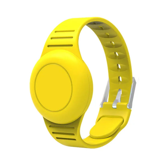 Cinturino per bambini in silicone giallo con tracker circolare e fibbia argento