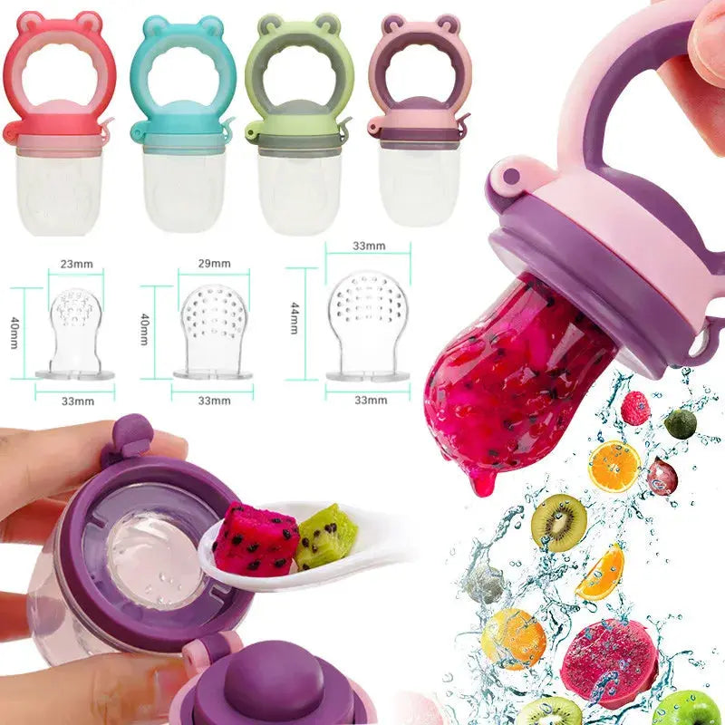 Succhietto alimentare neonati viola in silicone con manico orsetto