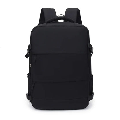 Zaino da viaggio in nylon nero con spalline imbottite e tasche multiple con zip