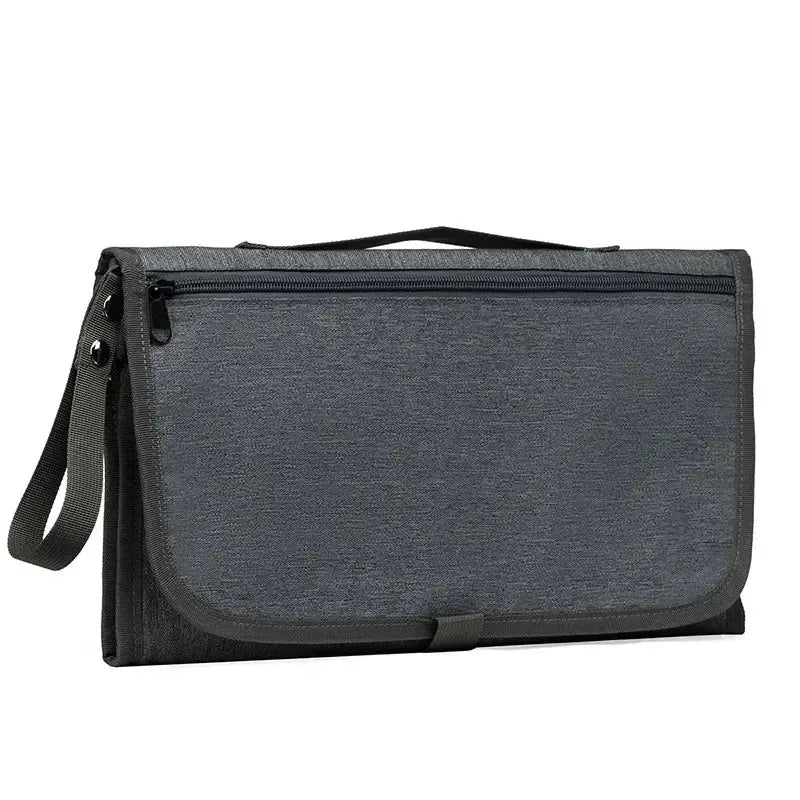 Fasciatoio portatile impermeabile per neonati in tessuto grigio scuro con zip e tracolla