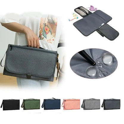 Fasciatoio portatile impermeabile in tessuto grigio testurizzato con zip e tracolla regolabile