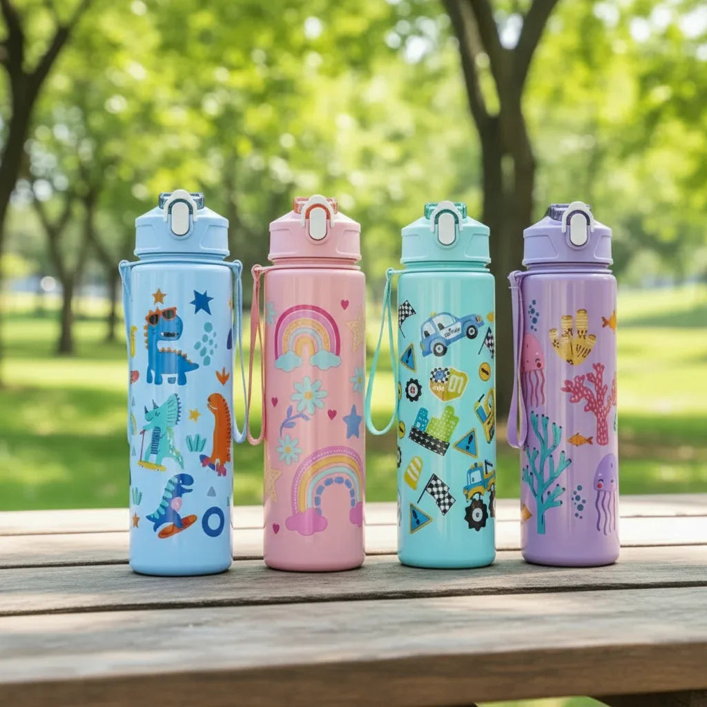 Borraccia dinosauro 750ml per bambini con cannuccia silicone antigoccia