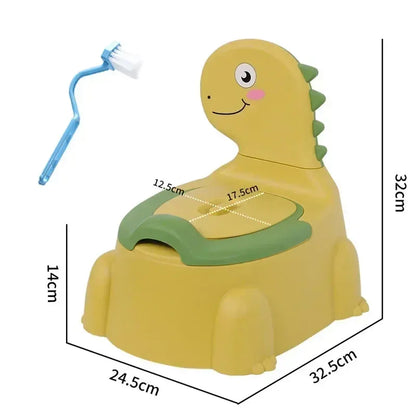 Vasino dinosauro antiscivolo variante gialla con spazzolino su sfondo bianco