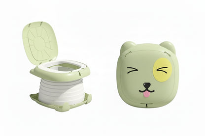 Vasino portatile pieghevole verde chiaro e bianco con gatto cartoon per bimbi