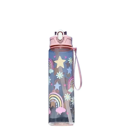  Borraccia bambini 750ml trasparente arcobaleno cannuccia silicone