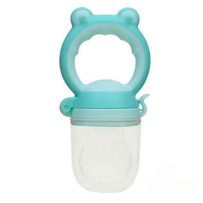 Succhietto alimentare neonati in silicone turchese con manico orsetto