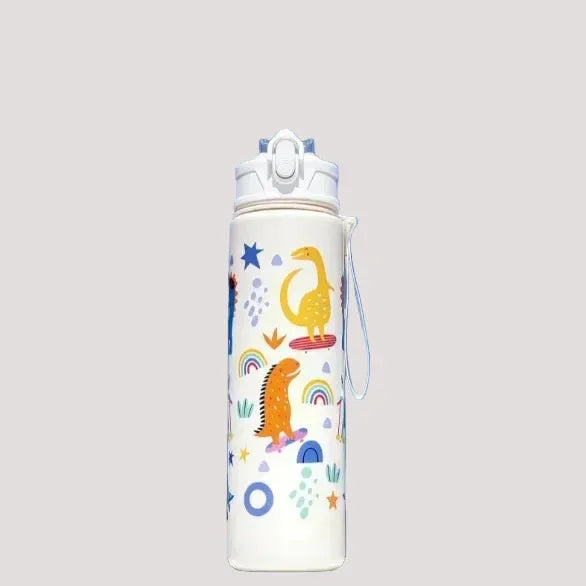Borraccia bambini dinosauro bianca 750ml cannuccia silicone antigoccia