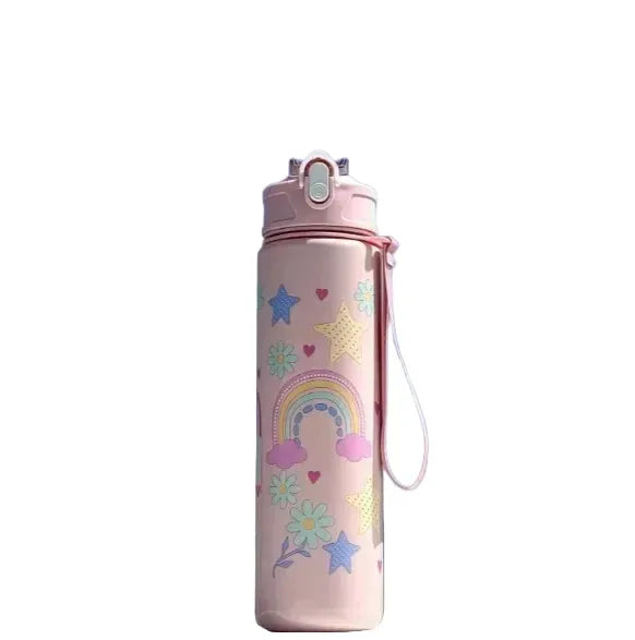 Borraccia bambini 750ml rosa arcobaleno cannuccia silicone