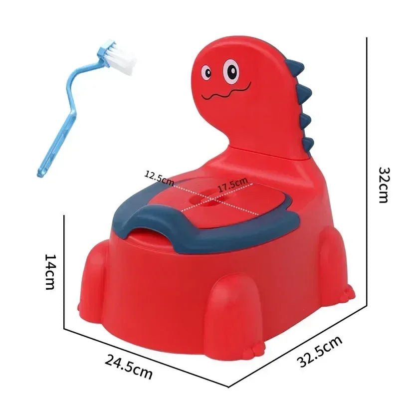 Vasino dinosauro antiscivolo variante rossa con spazzolino su sfondo bianco